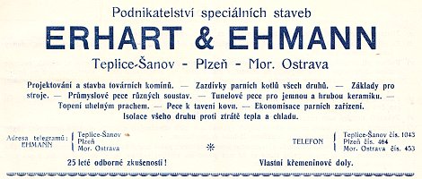 Erhart & Ehmann - hlavička firemního tiskopisu (rok 1925)
